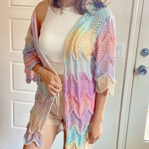 Vibrant Ombre Lightweight 1/2 Sleeve Open Front Cardigan - Picture 8 of 17